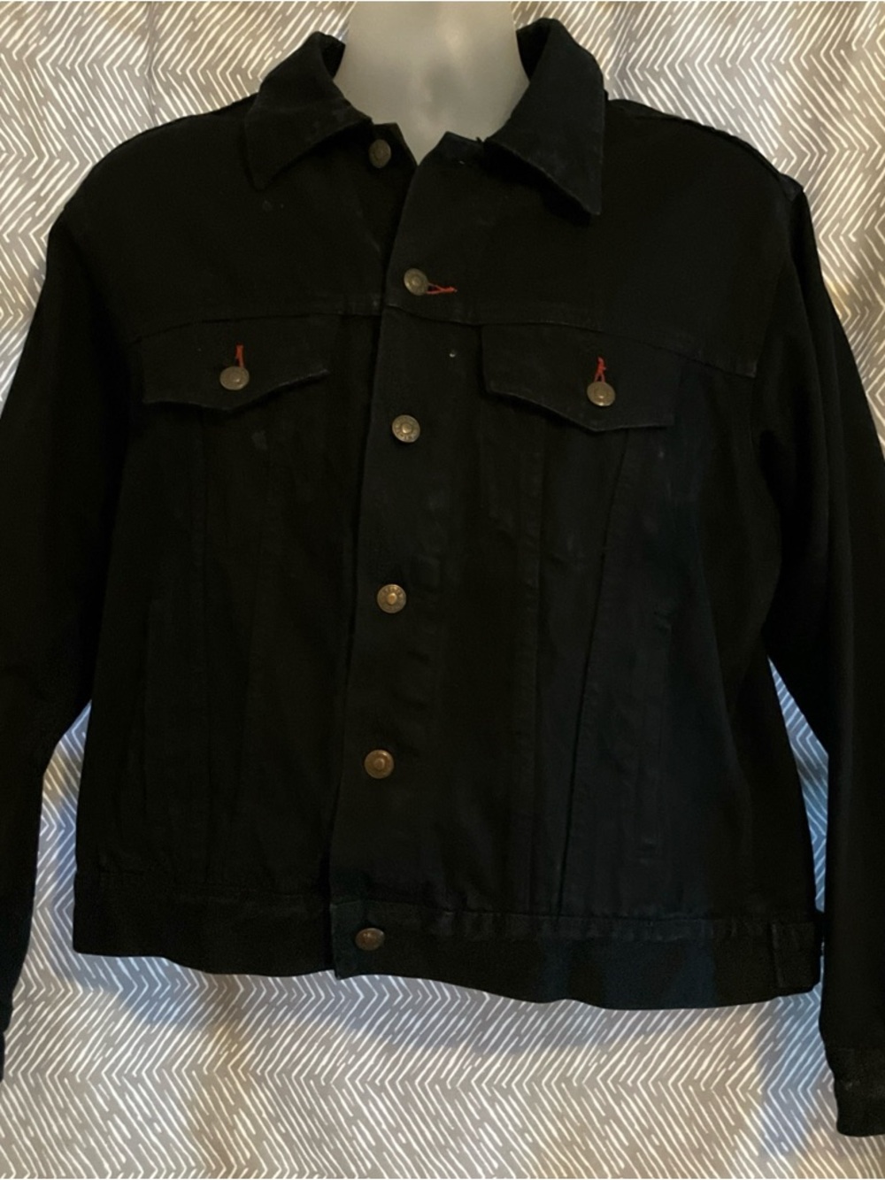 Men's Black Button-Front Jacket reliq denim jacket black size small